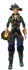 A player wearing the fishing outfit, including the waders