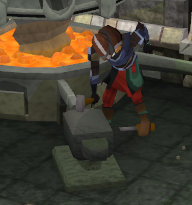 A player smithing metal bars into useful items