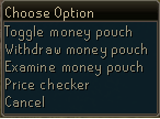 The right-click options on the money pouch.