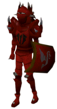 A male player wearing a dragon full helm.