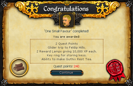 One Small Favour reward