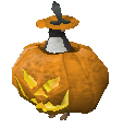 A penguin spy wearing the special pumpkin disguise.