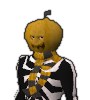 A player wearing a jack lantern mask on the head.
