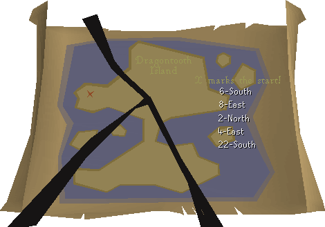 The map shows Dragontooth Island and is stuck together with brown tape.