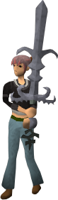 A player wielding a Bandos godsword.