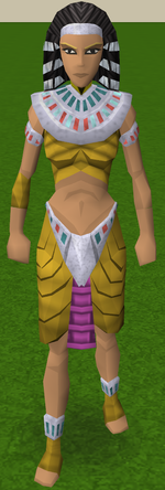 A female player wearing a Pharaoh top.