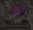 A player using the obelisk before the graphical update.