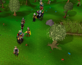 Mod Hiisi leading a conga train through the Tree Gnome Stronghold.