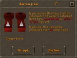 The old Borrowing interface - Dragon boots
