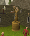 A statue of Zamorak is destroyed invoking the anger of Zamorakian monks against Saradomin.