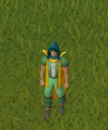 A player performing the Fletching cape emote (click to play).
