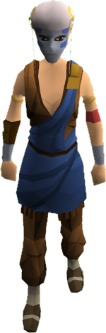 A female player wearing a highlander's top.