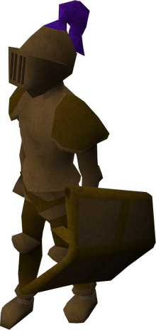 A player wearing bronze gloves, As well as a full set of bronze armour and a Kiteshield.