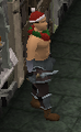A forgotten warrior wearing a Santa Hat, Tri-Jester scarf, and Gorgonite longsword.