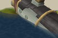 The submarine landed on the beach in Yanille, during the quest Hunt for Red Raktuber.