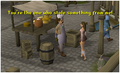 A baker scolding a player for attempting to rob him.