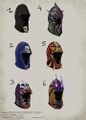 The concept art for all of the Wildstalker helmets.
