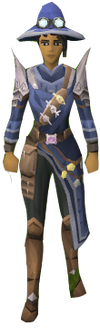 A player wearing master runecrafter robes, including the boots.