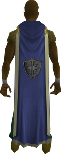 A player wearing a trimmed Defence cape (t).