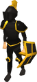 A player wearing the Black gold-trimmed armour set (lg)