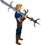 A player wielding the Zamorak godsword.