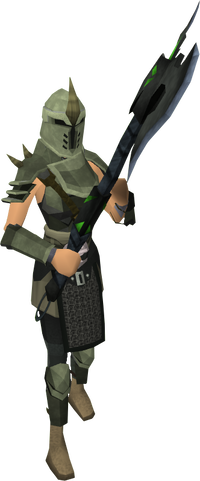 A player wielding a Dharok's Greataxe