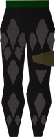 A detailed image of some black dragonhide chaps.