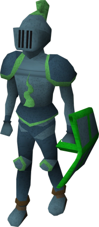 A player wearing the Guthix armour set.