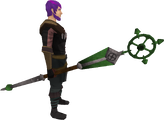 A player wielding a green ancient staff