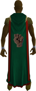 A player wearing a trimmed Strength skillcape.