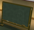 A chalkboard with hangman.