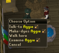 The witch Aggie in Draynor Village, showing her right-click options with the miniature icon for the Swept Away quest