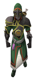 A player wearing Trickster armour.