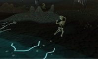 Skeletons can be found surrounding the centre, frozen in the positions that they died in.