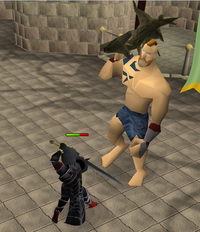 A player fights the giant champion