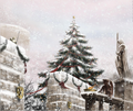 The Christmas card appearance of Varrock Square, released by JaGex.